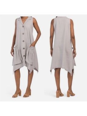 Sleeveless Button-Front Tunic Vest in Dusty Blue FORCYNTHIA dress